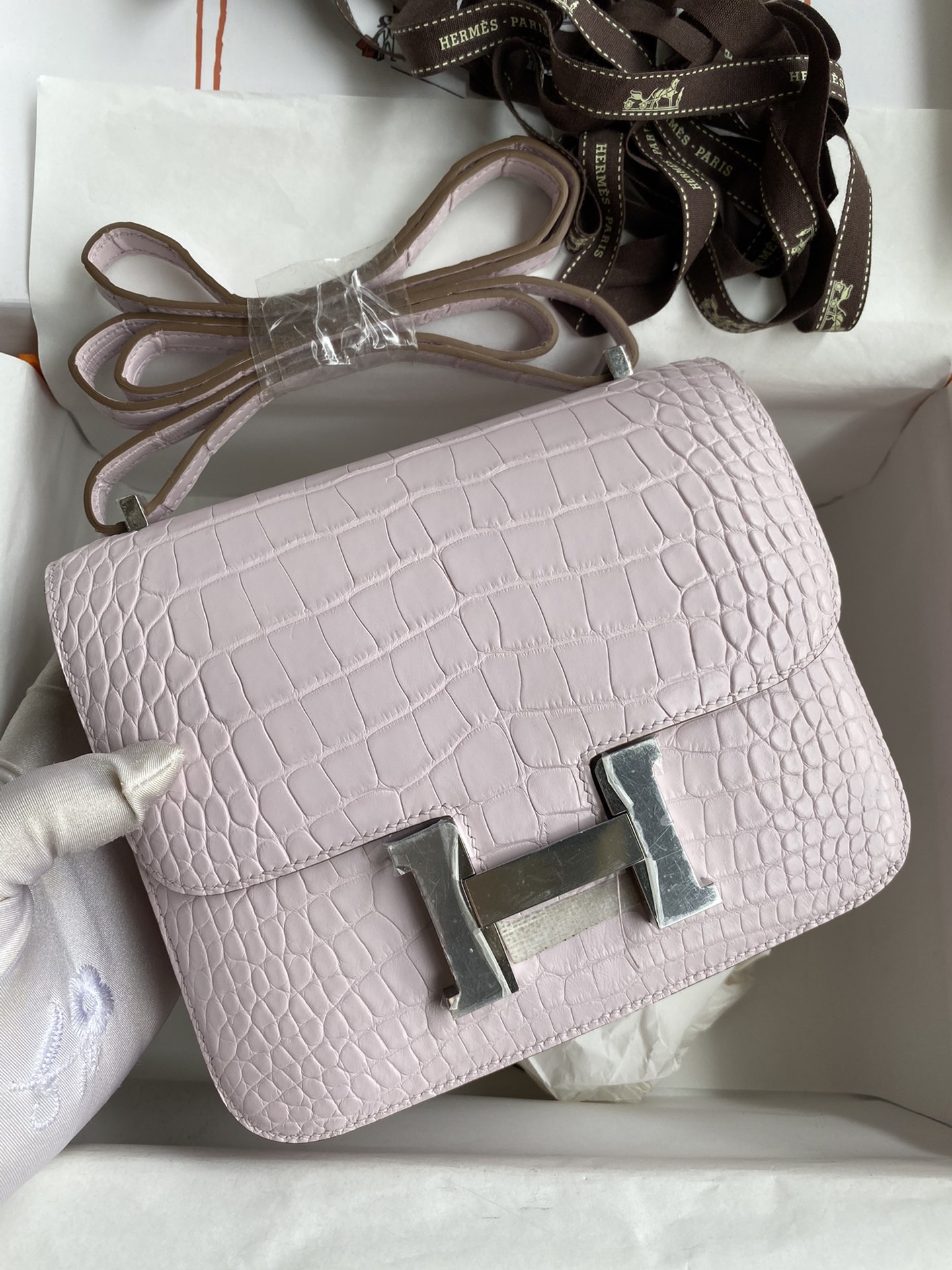 Hermes Constance 18 Mini Handmade Bag In Pink Purple Matte Alligator Crocodile Leather